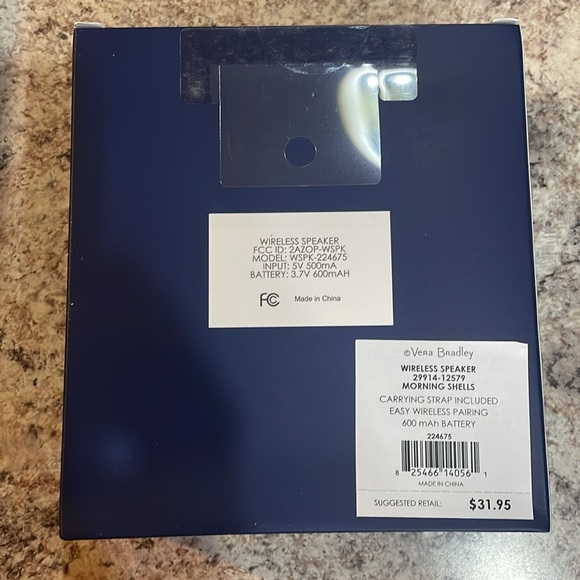 New in Box Vera Bradley Wireless Speaker in Morning Shells with Carrying Strap - Picture 2 of 2